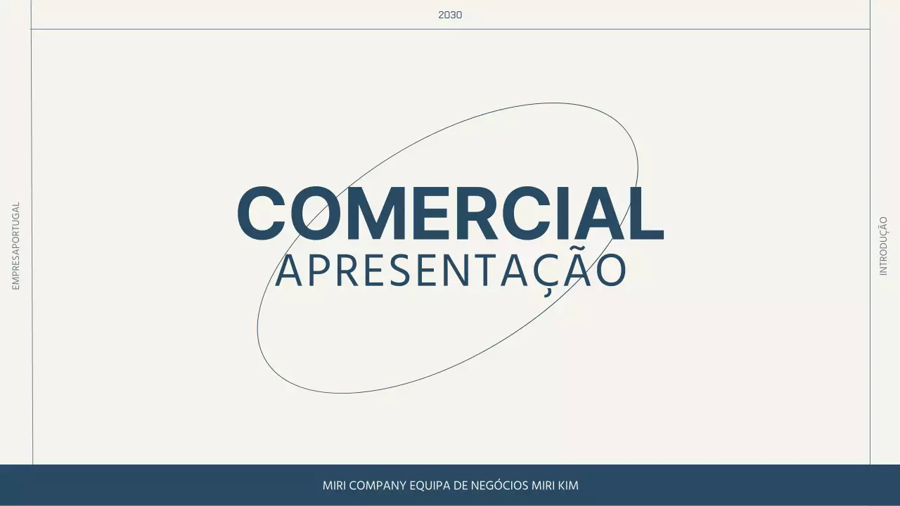 Apresentação simples em bege e azul-marinho para o perfil de uma empresa