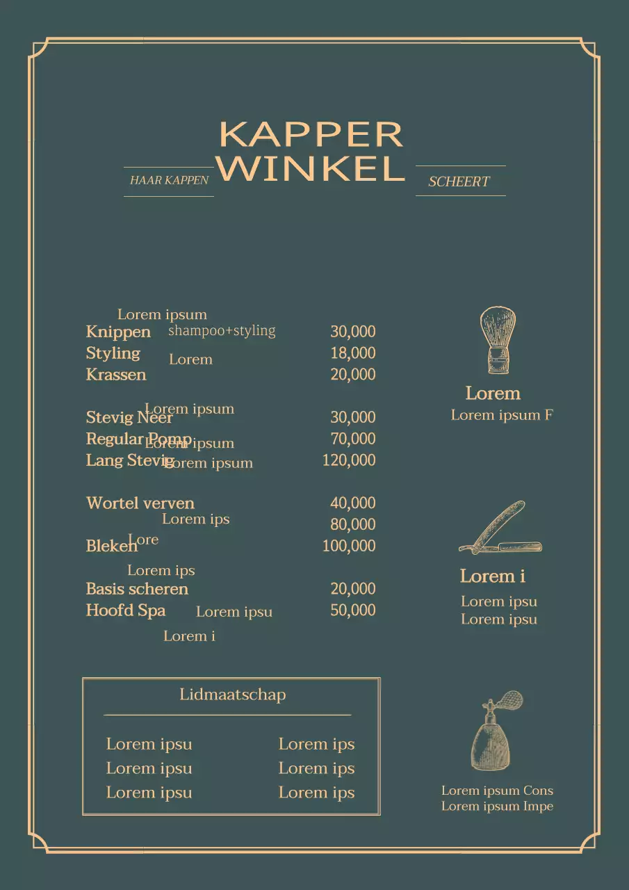 Groen gele illustratie vintage schoonheidssalon menu