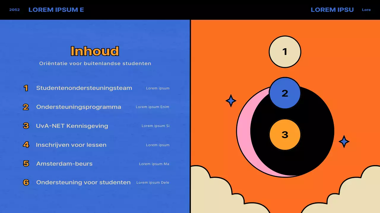 Vintage concept in blauw en oranje voor oriëntatie internationale student