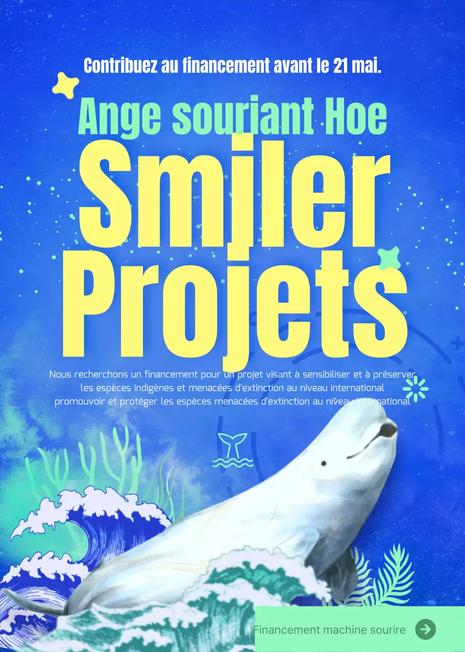   Journée de la mer bleu et menthe Projet de financement de la vie marine en danger