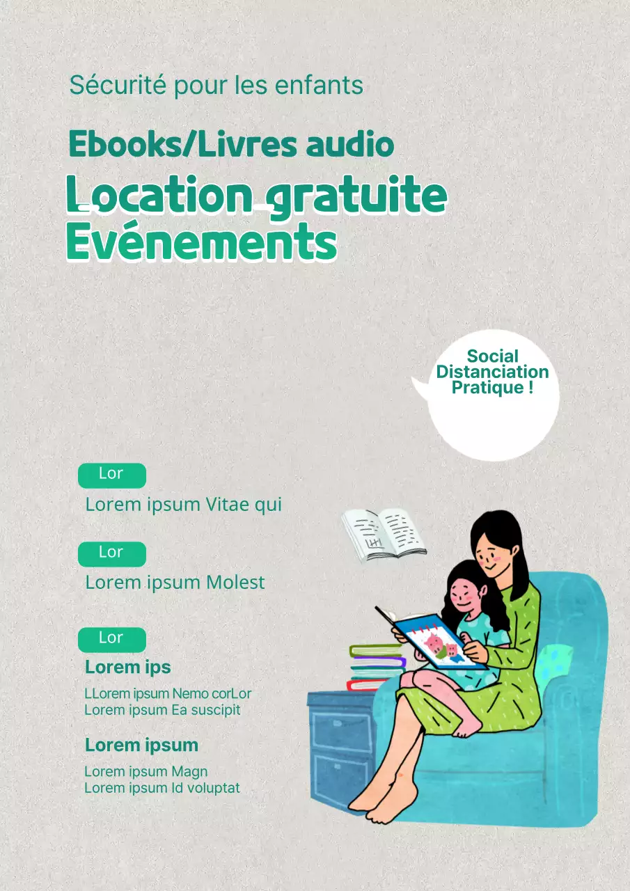 Livre électronique gratuit avec une jolie illustration bleue et verte d'un enfant en train de lire