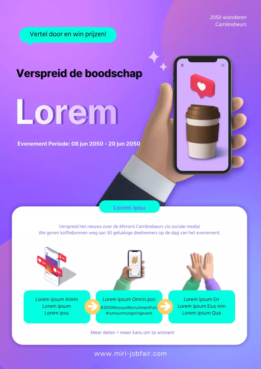 3D-geïllustreerd carrièrebeursevenement in paars en mint