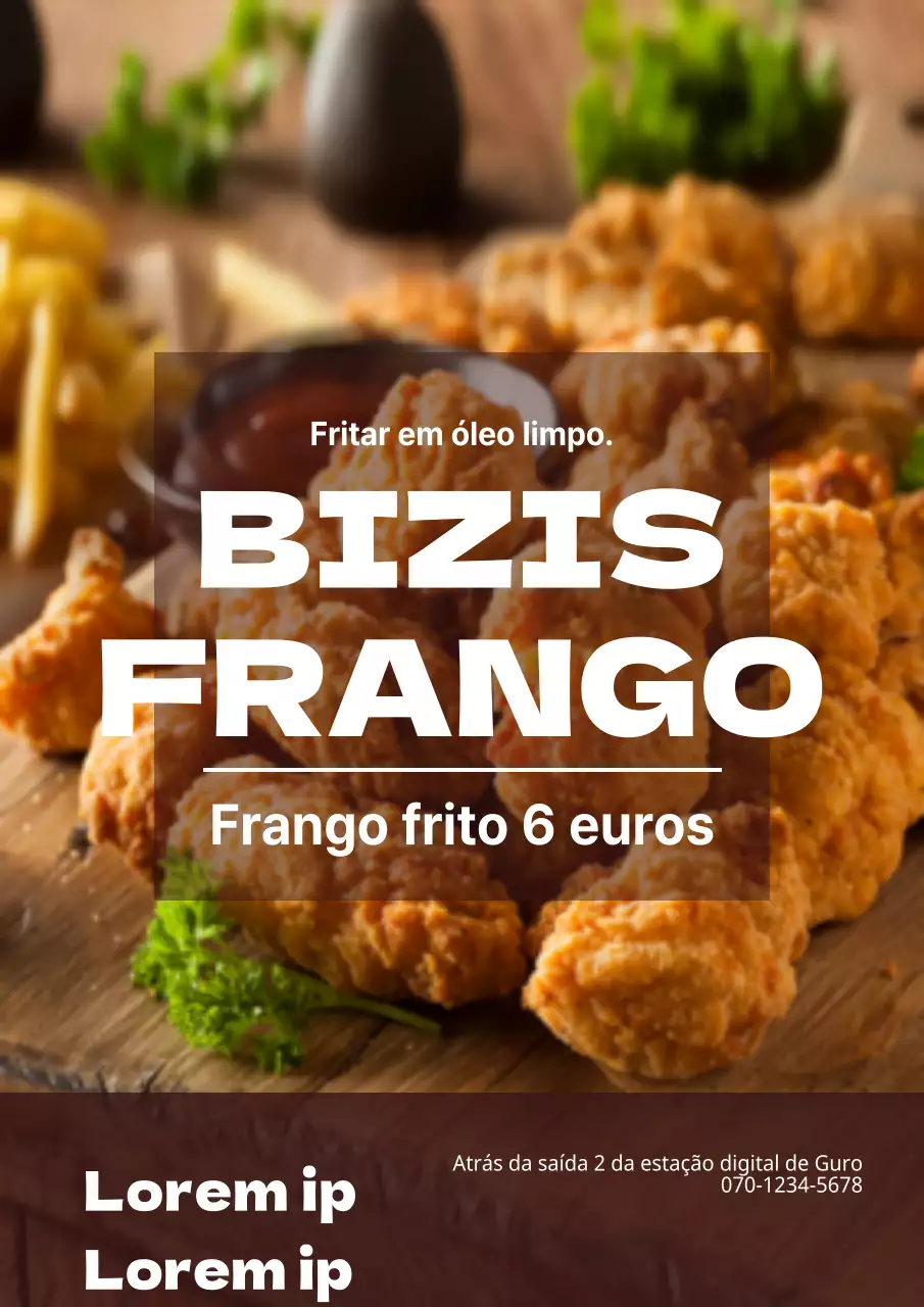 Promoção de loja de karaage limpa com texto castanho e granulado
