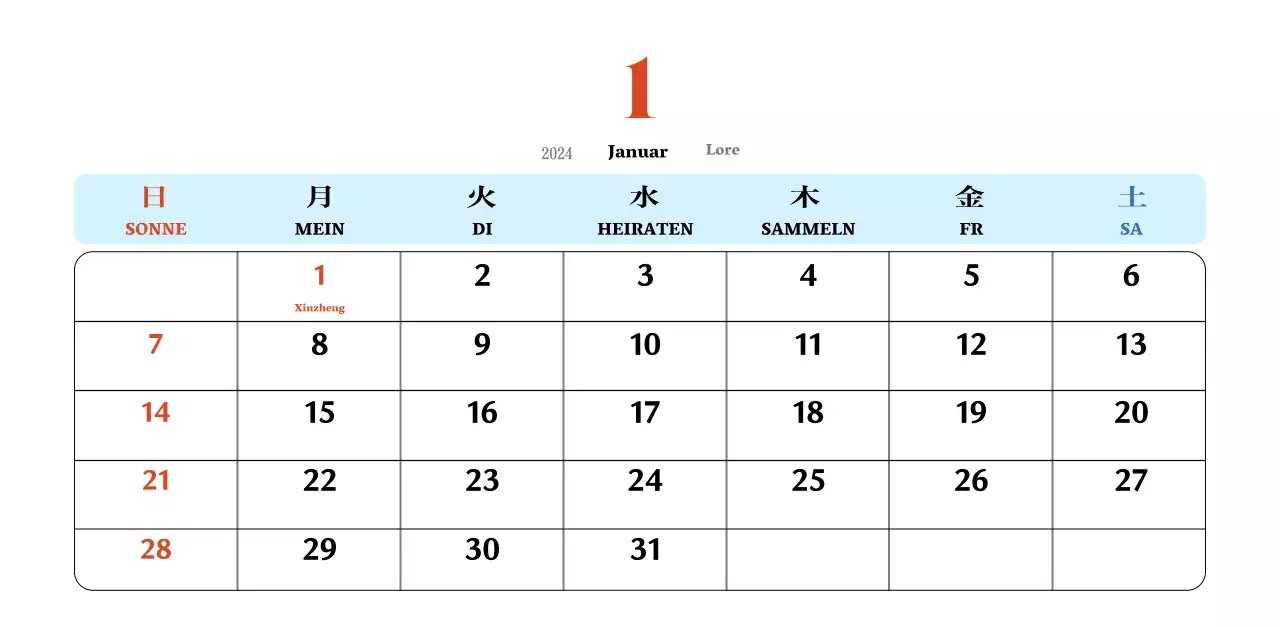 Retro-Konzept Nostalgie-Kalender in rot und blau