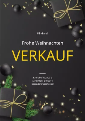 Elegantes schwarz-goldenes Werbeplakat für den Weihnachtsverkauf im Einkaufszentrum