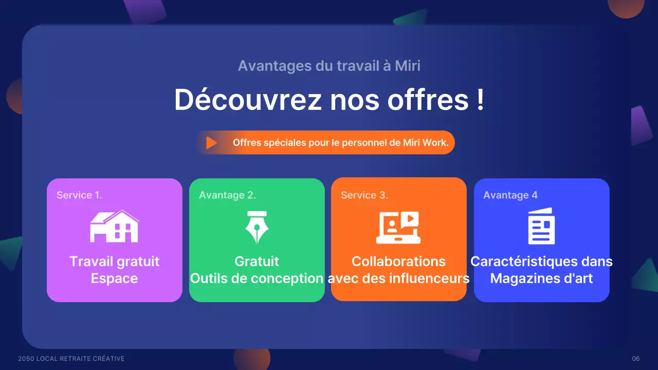 Recrutement de créatifs locaux avec des formes en bleu marine et des couleurs d'accentuation