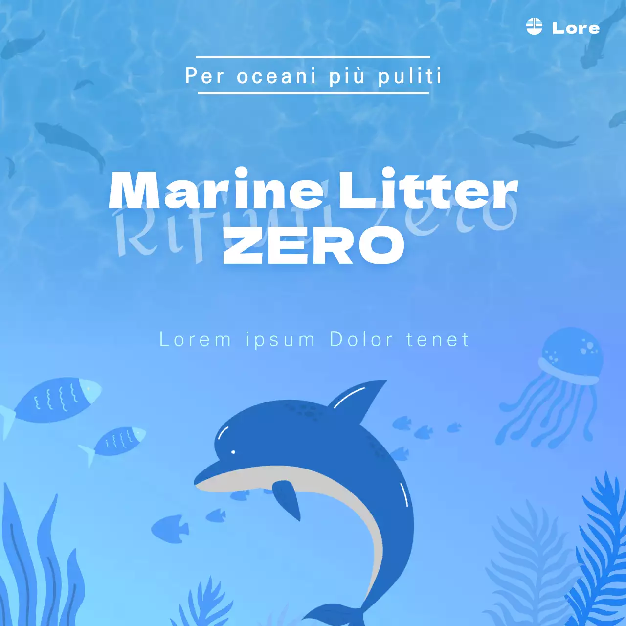 Detriti marini nel feed Instagram blu mare