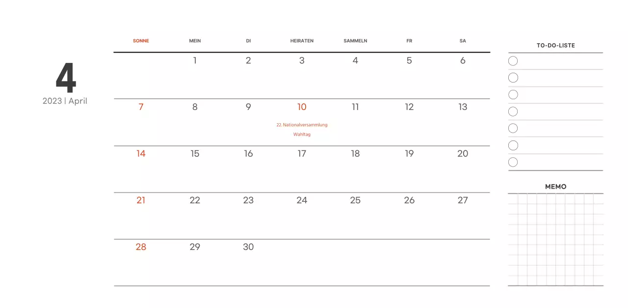Café-Kalender im einfachen, modernen Stil