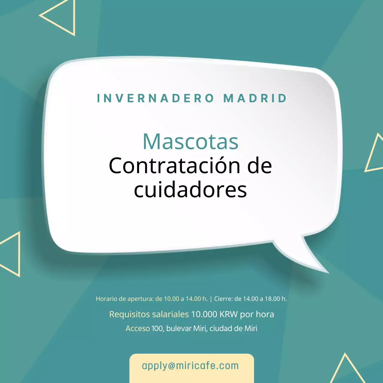 Anuncio de empleo con fondo turquesa y motivo triangular V2