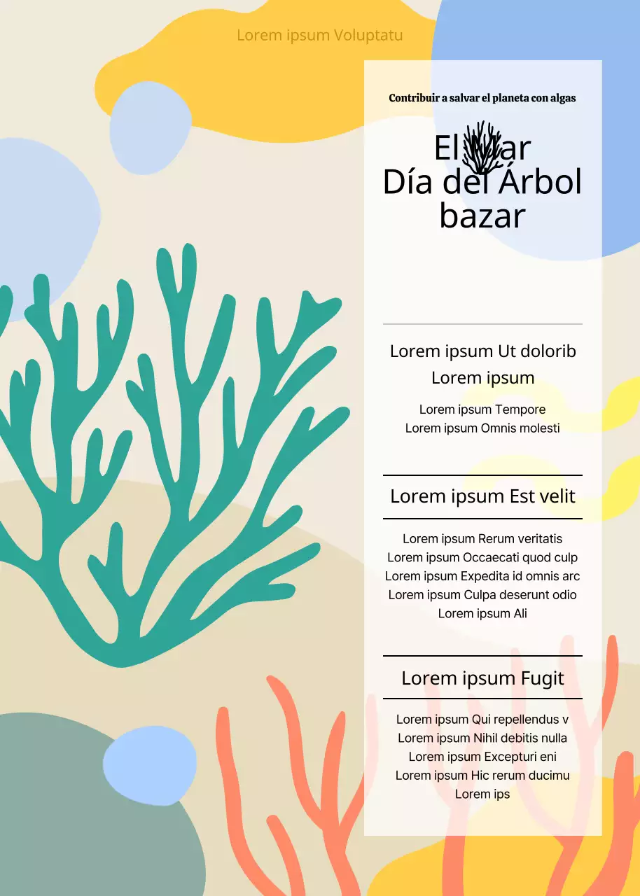 Un colorido concepto abstracto de ilustración de algas marinas para un bazar de marisco.