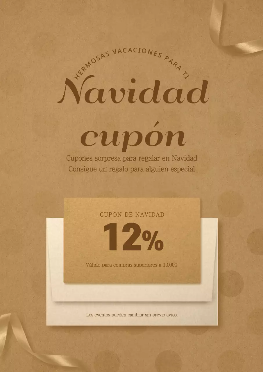 Lujoso cupón de Navidad con letras beige