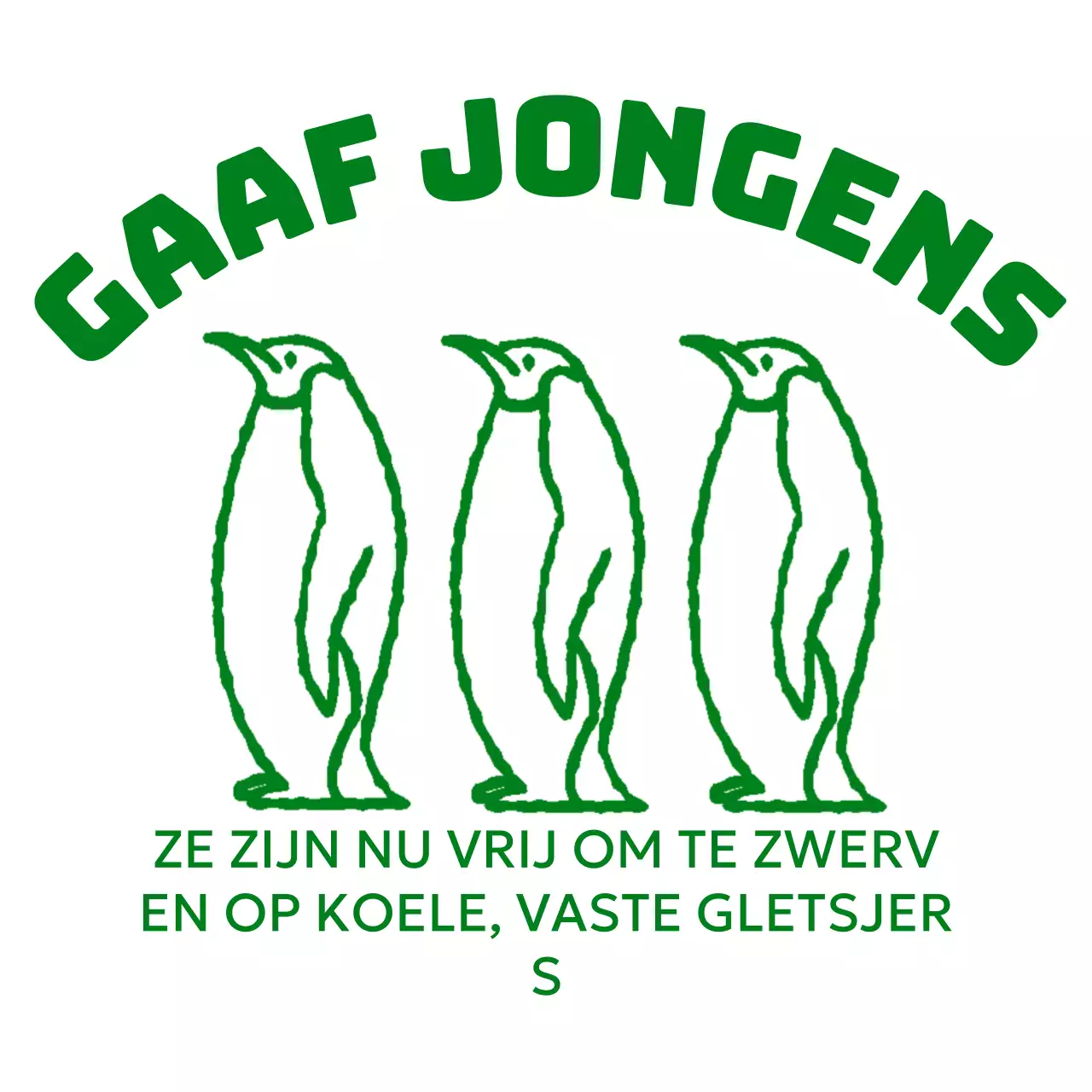 Een milieucampagne met een groene pinguïnillustratie