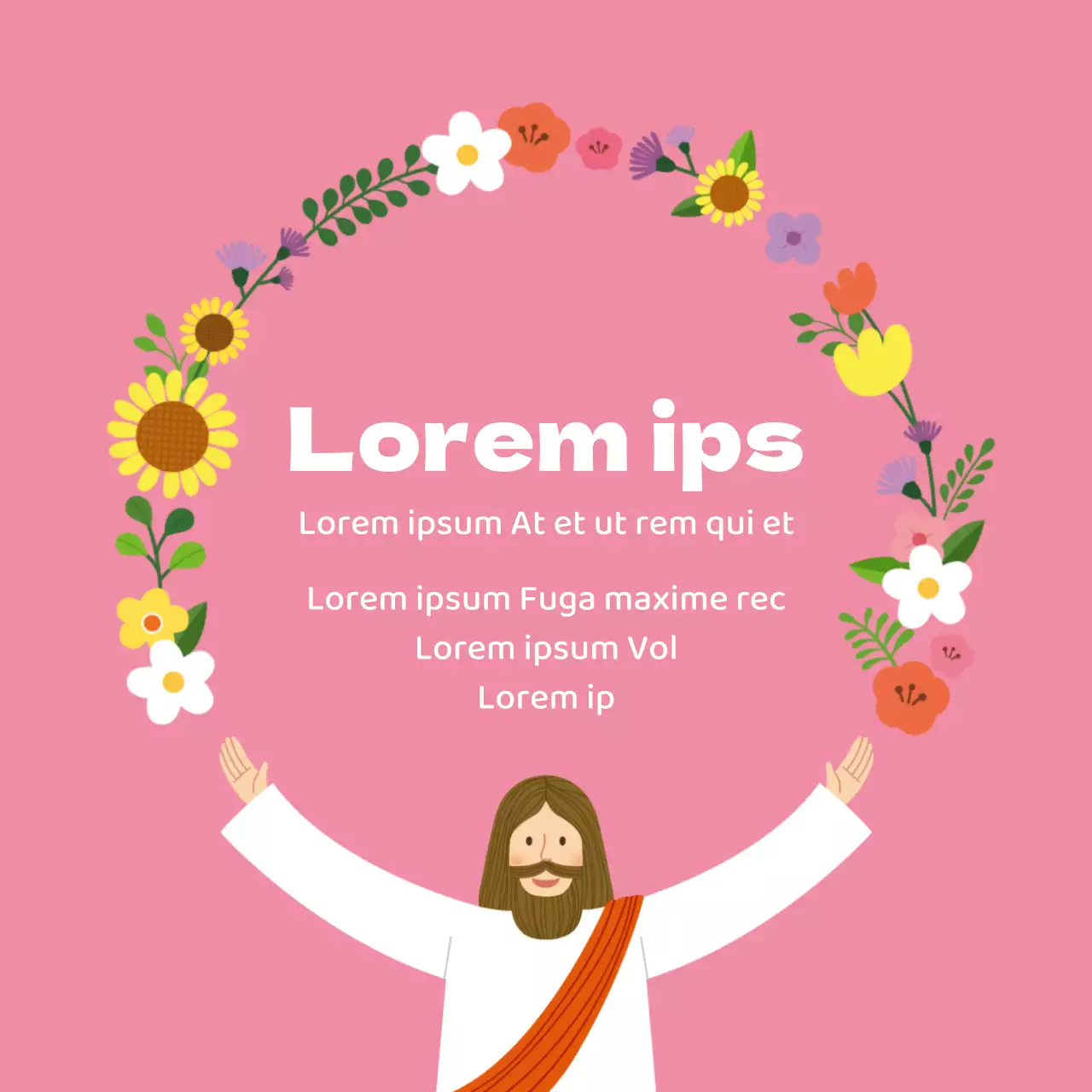 Ilustração de uma personagem cor-de-rosa de uma igreja