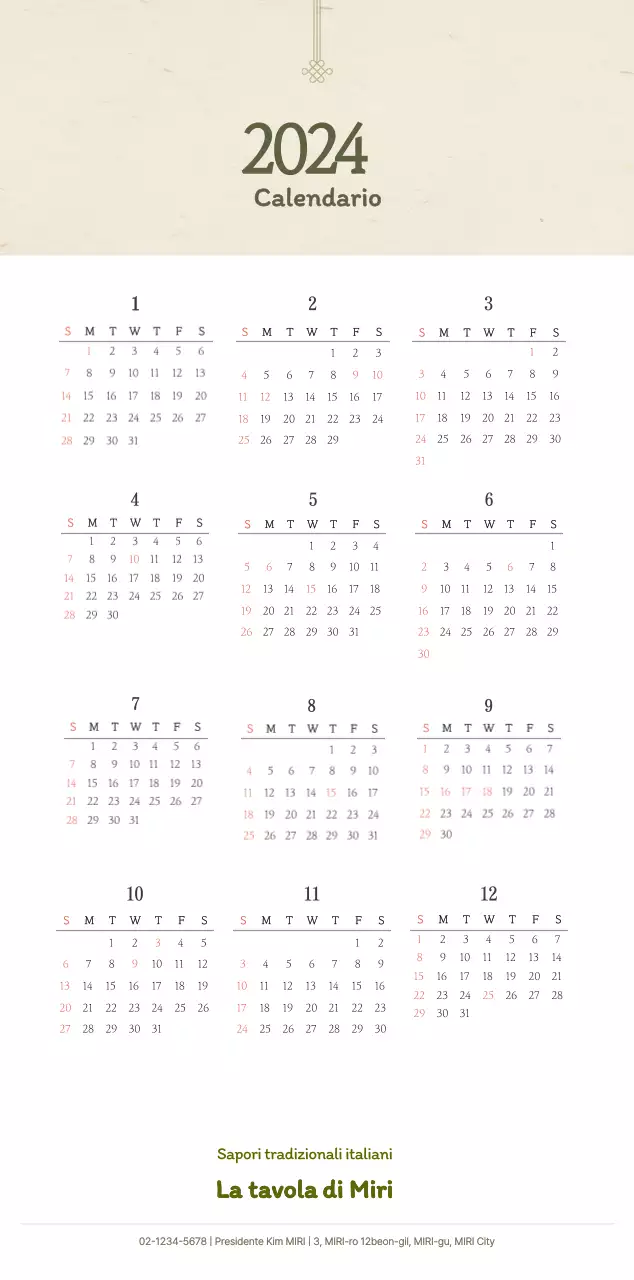 Calendario dei coupon del ristorante coreano tradizionale in beige e marrone