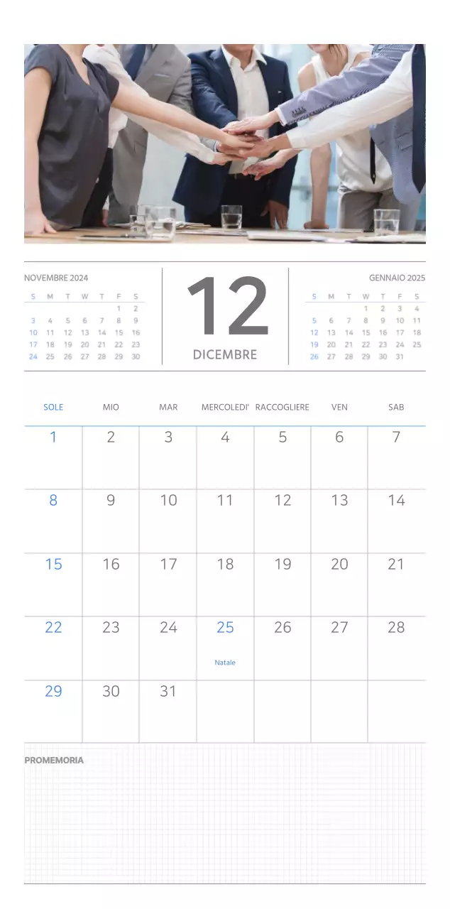 Calendario da parete di concetto aziendale semplice in blu e bianco