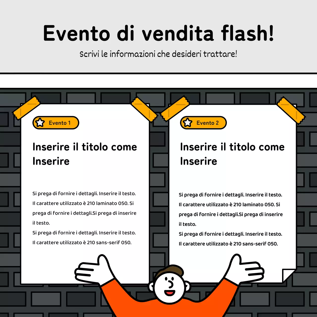 Evento di base e carino in stile illustrazione con accenti blu, rossi e gialli