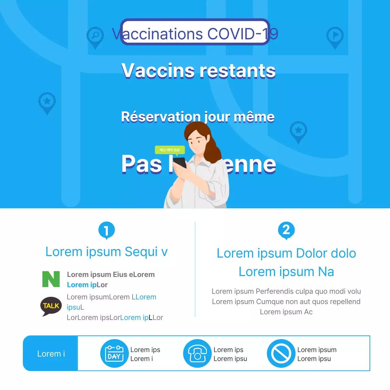 Rendez-vous pour les vaccins le jour même dans un bleu fidèle et un look épuré