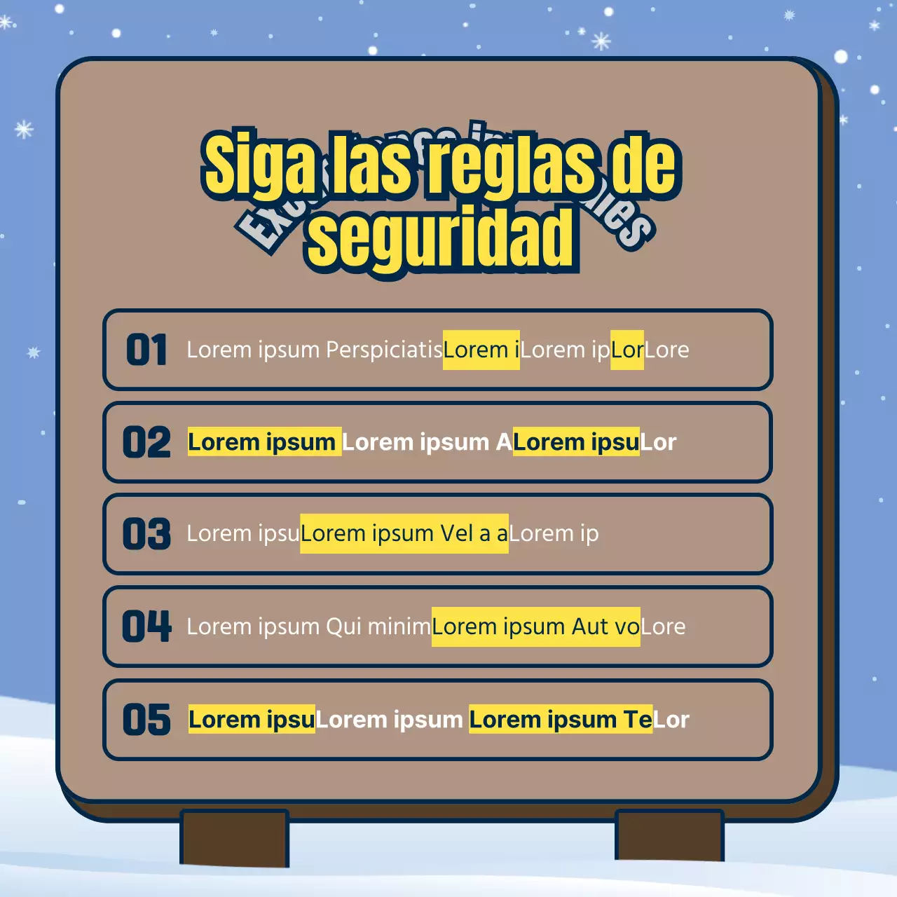 Seguridad invernal en montaña con señales granate y azul claro