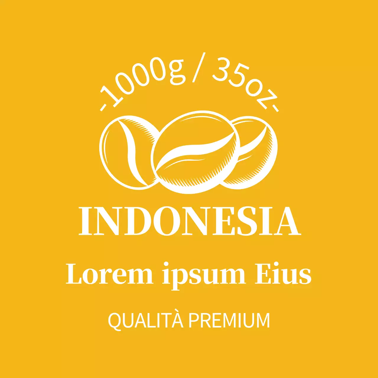 Etichetta in chicchi di caffè ordinata con illustrazione gialla