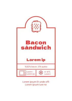 Cartel de diseño sencillo de etiqueta de bocadillo de beicon en rojo