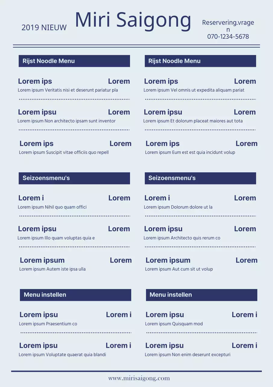 Promoot het menu van een Vietnamees rijstnoedelrestaurant