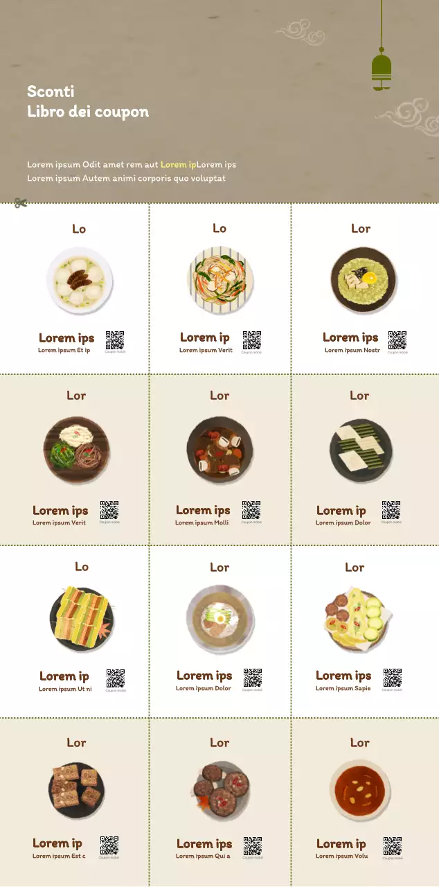 Calendario dei coupon del ristorante coreano tradizionale in beige e marrone