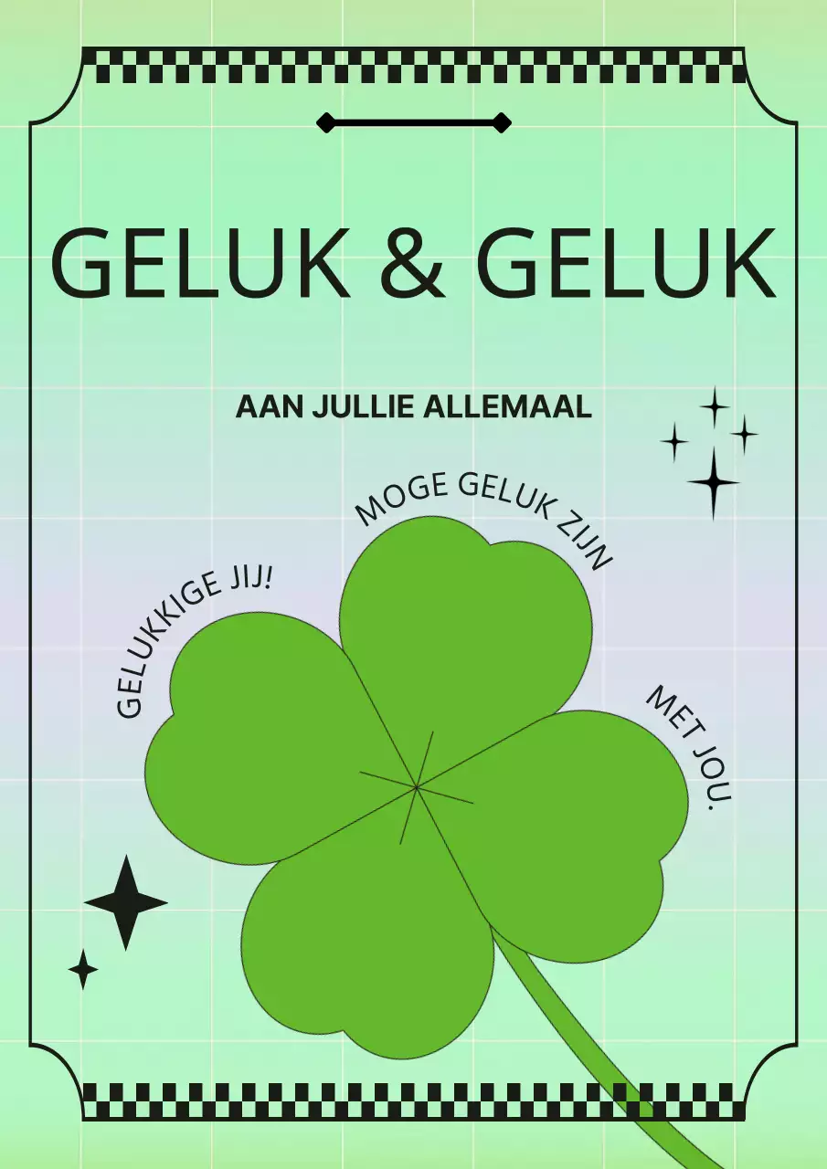 Retro kunstwerk met een groen klavertjevier accent