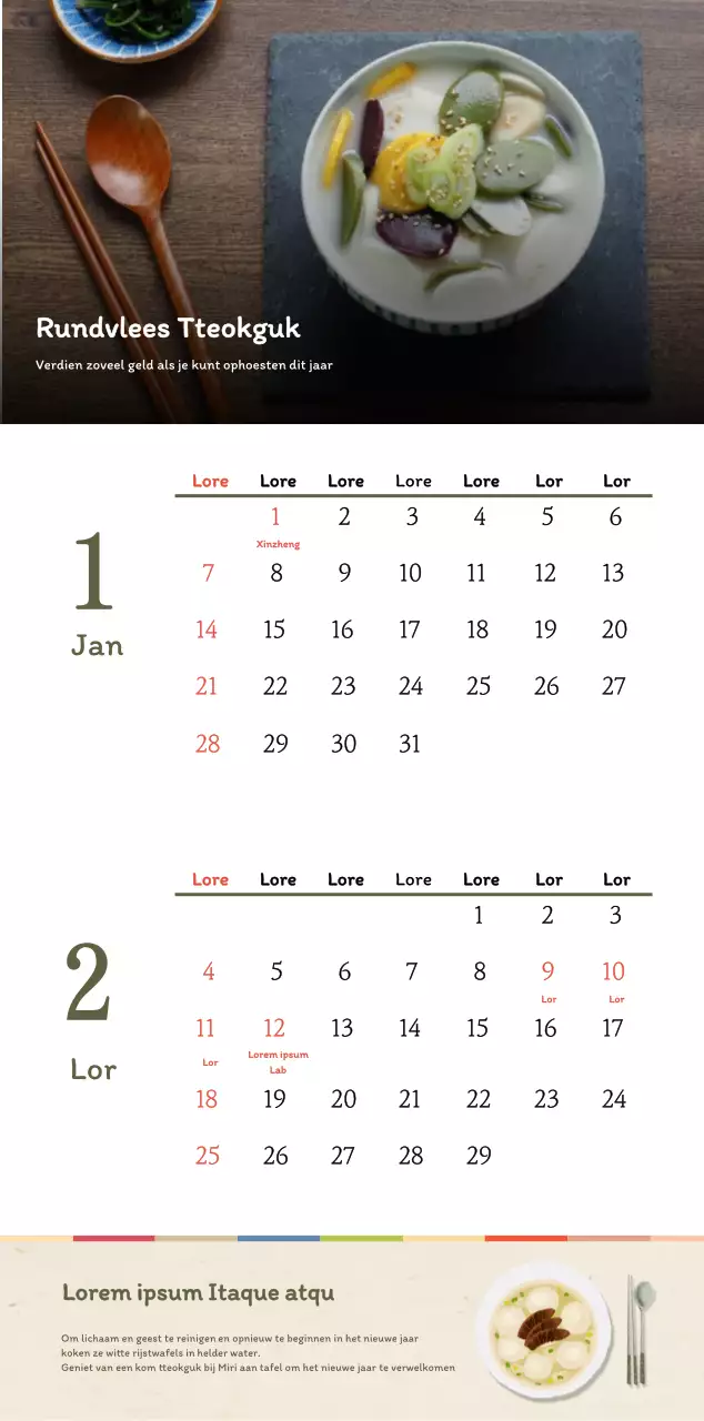 Traditioneel Koreaans restaurant concept coupon kalender in beige en bruin