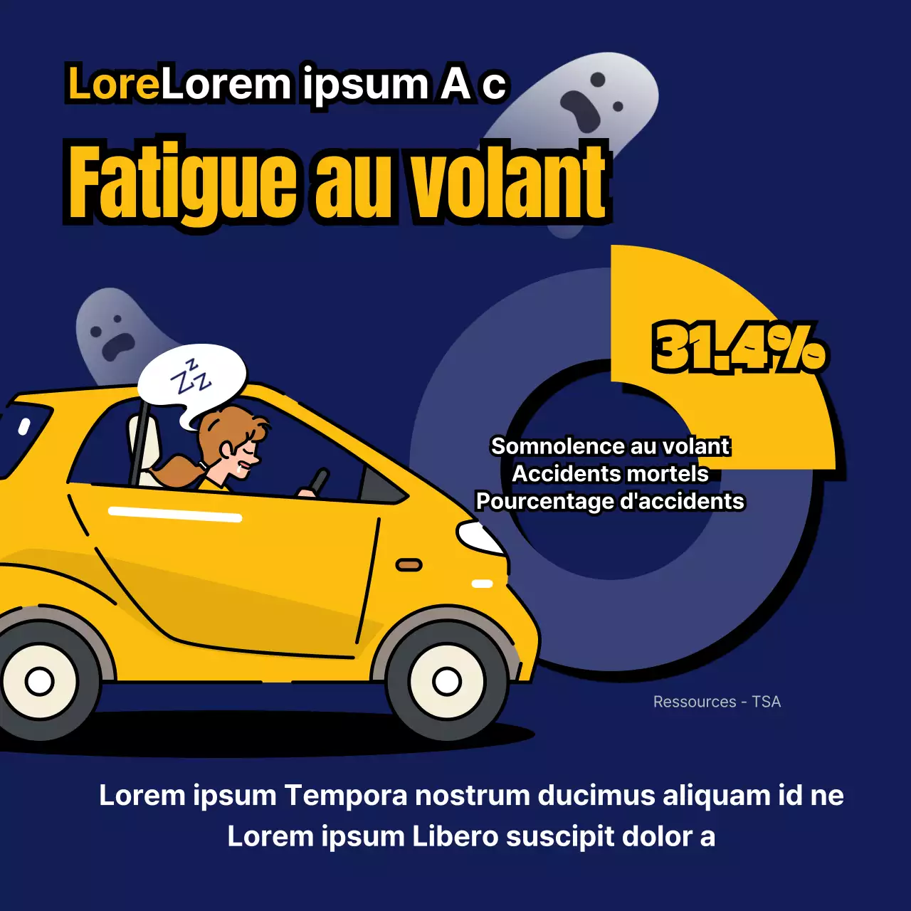 Avis de somnolence au volant avec thème bleu et jaune