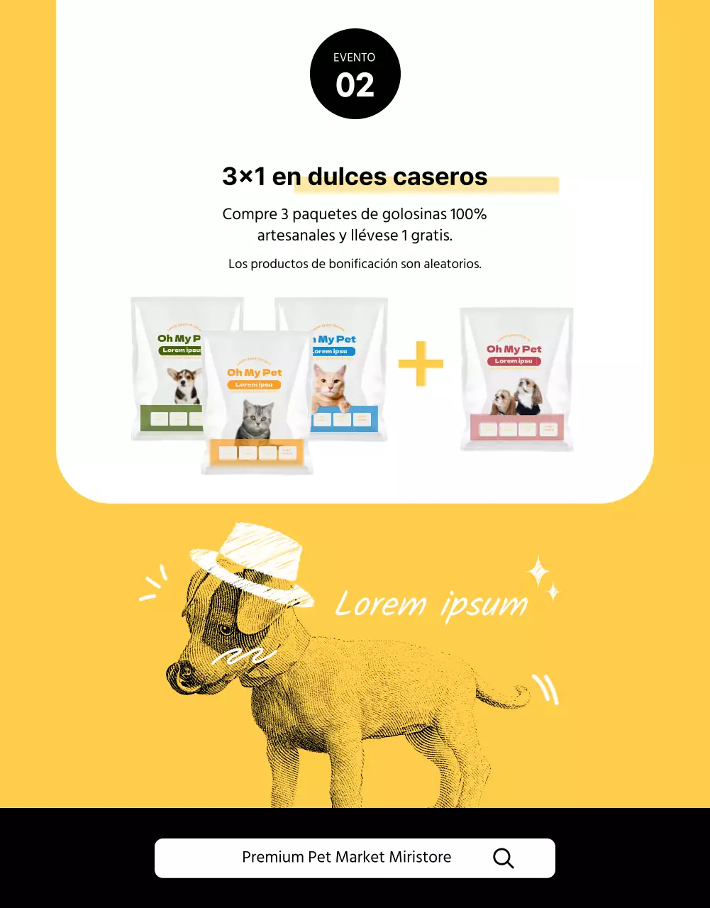 Eventos Petmart amarillos e ilustrados