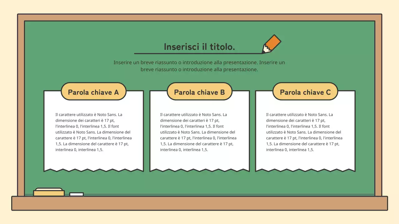 Kit di presentazione con lavagna didattica colorata