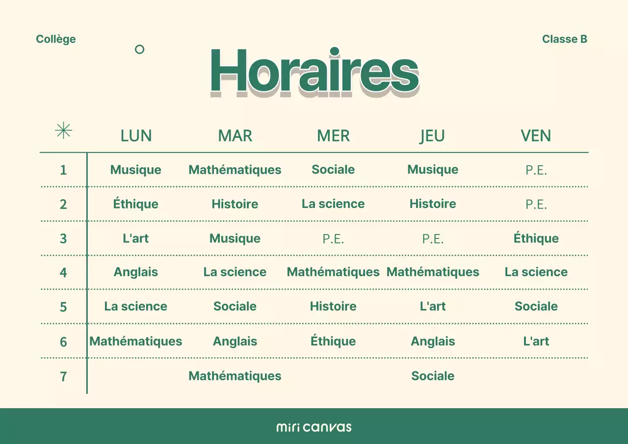Horaires scolaires avec un concept simple