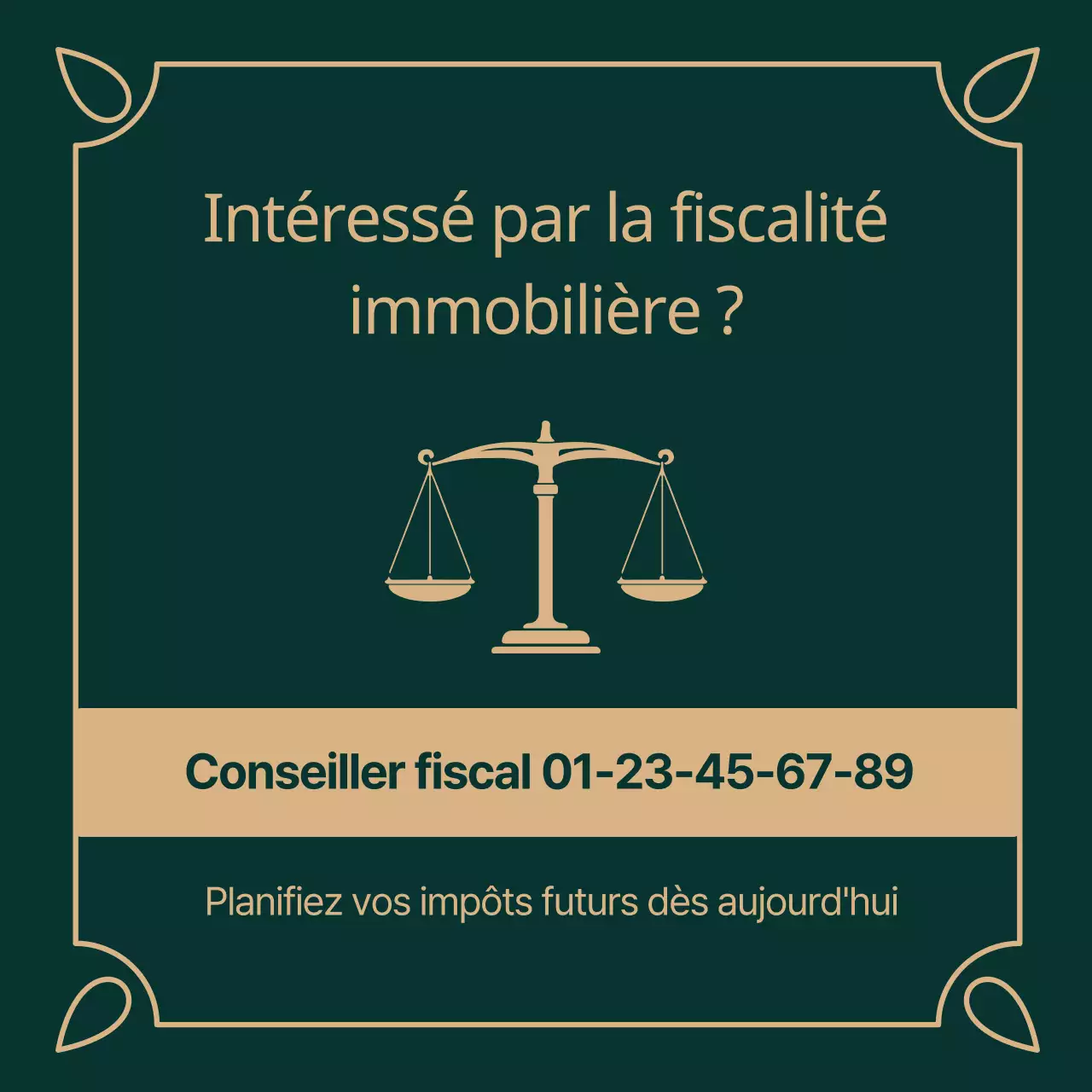 Fournit des informations sur les taxes foncières surlignées en vert (foncé) et des illustrations en or.