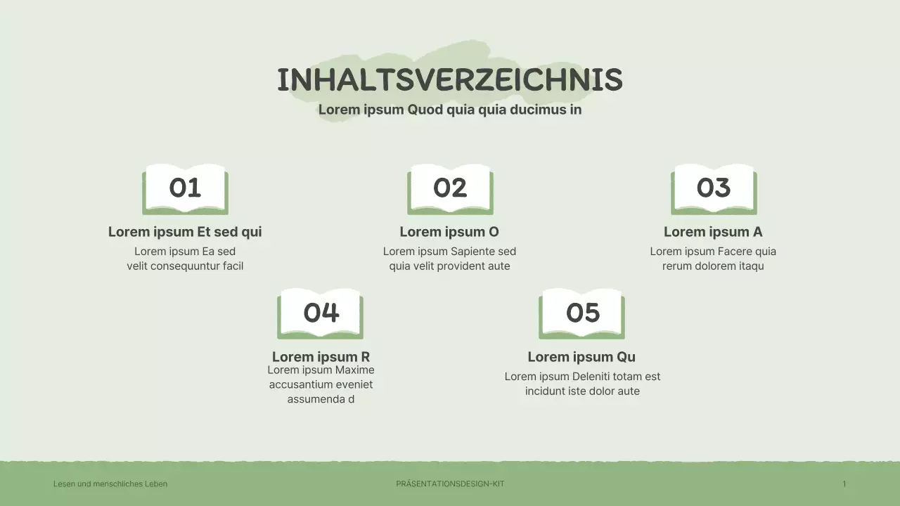 Präsentationsmappe mit gefühlvollen handgezeichneten Buchillustrationen in Braun und Grün