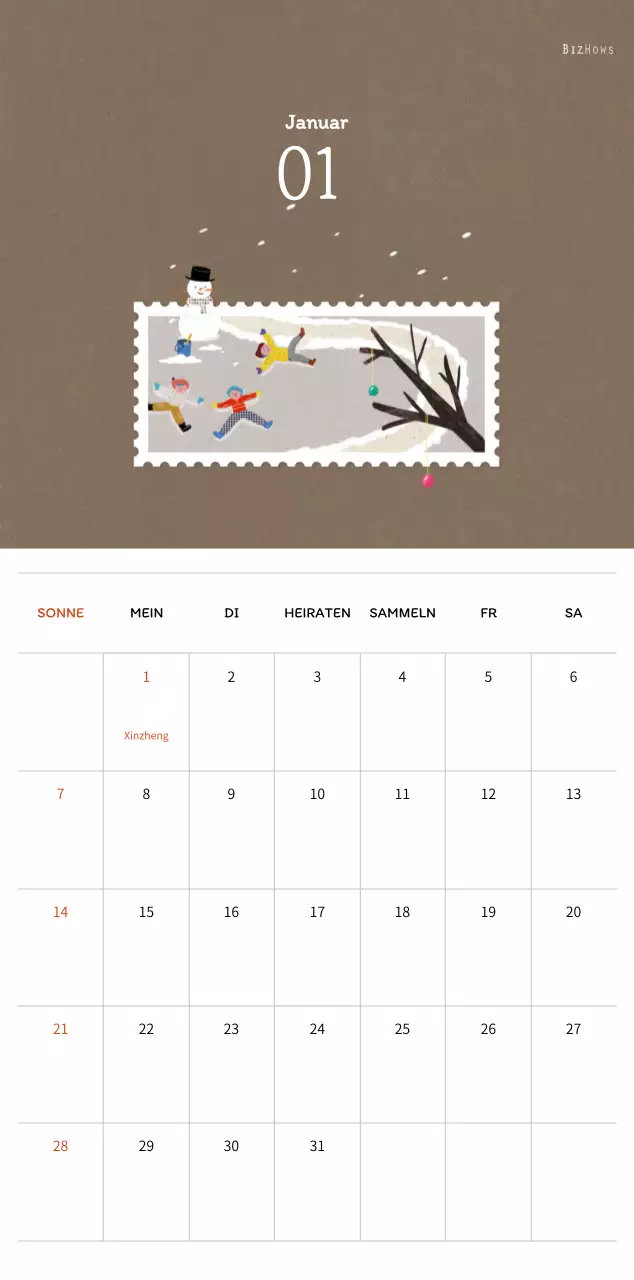 Stempelillustrationen mit einem warmen Konzept