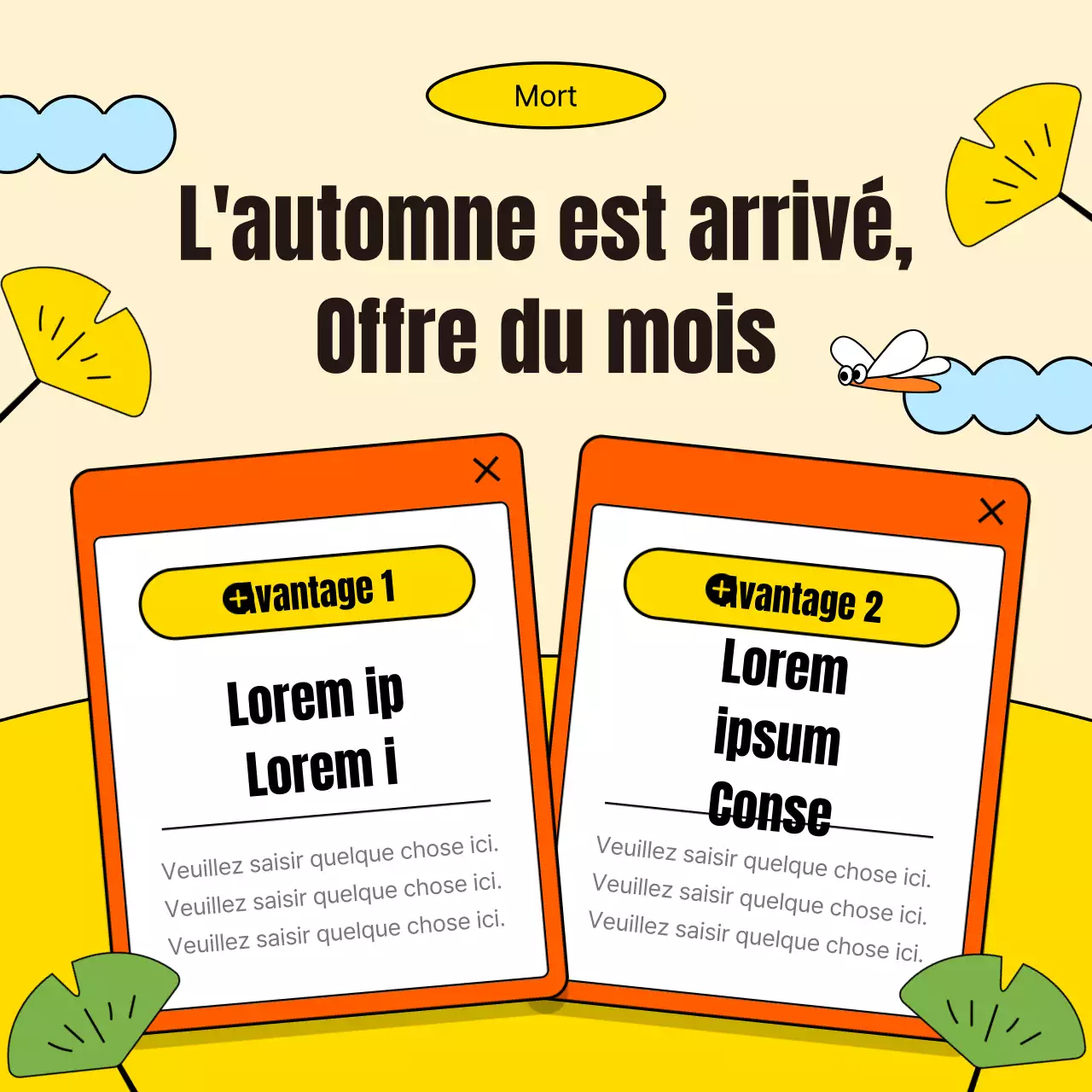 Promouvoir un simple événement automnal dans un centre commercial en orange et jaune