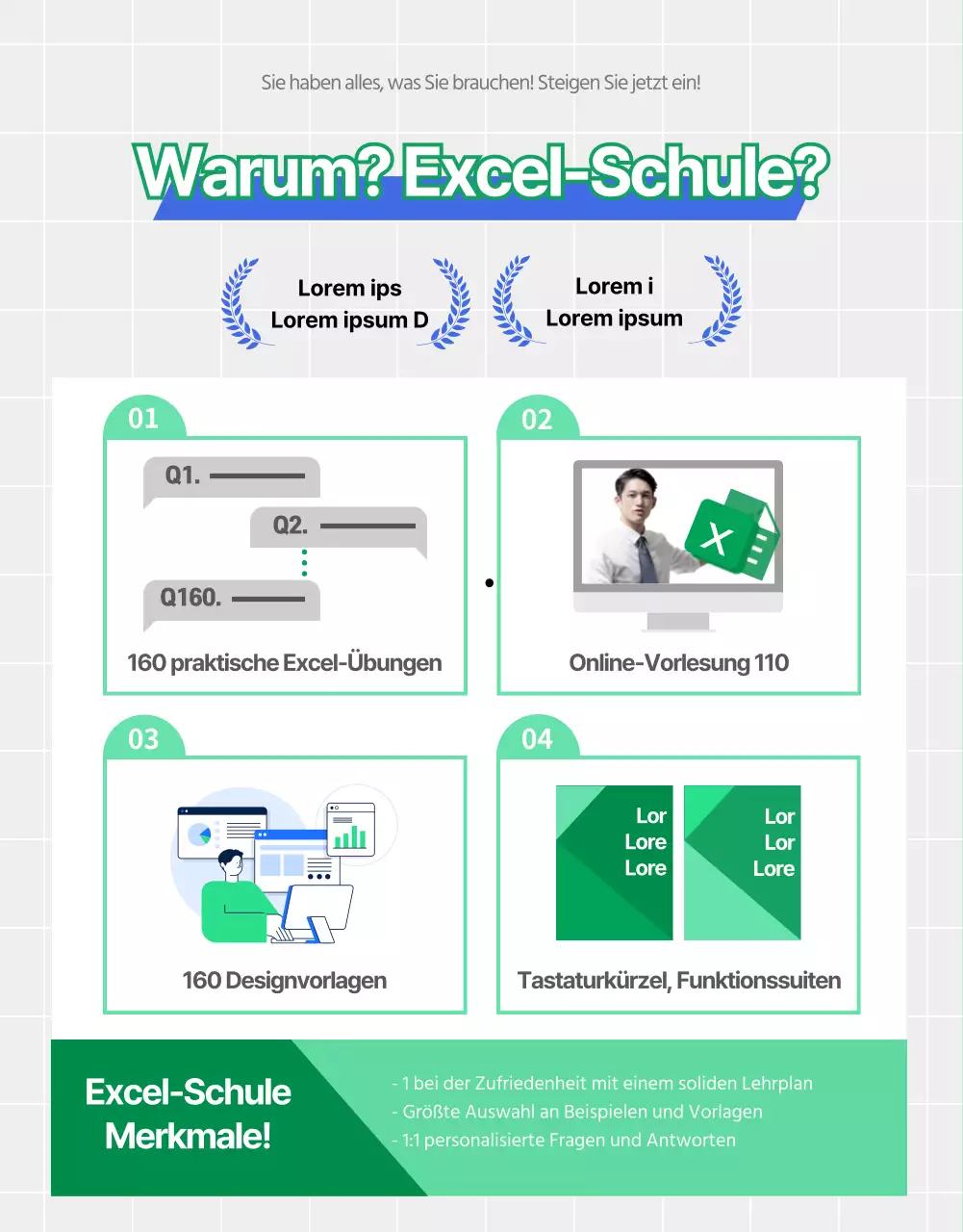 Einführung in den kitschigen grün-blauen Excel-Selbsthilfe-Online-Kurs