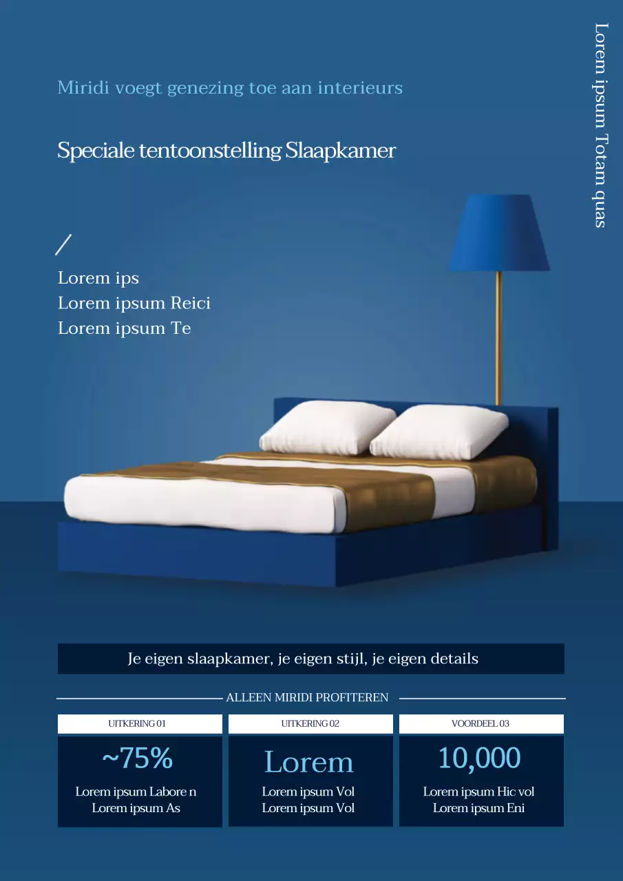 Flyer ter promotie van een evenement met blauw meubelinterieur