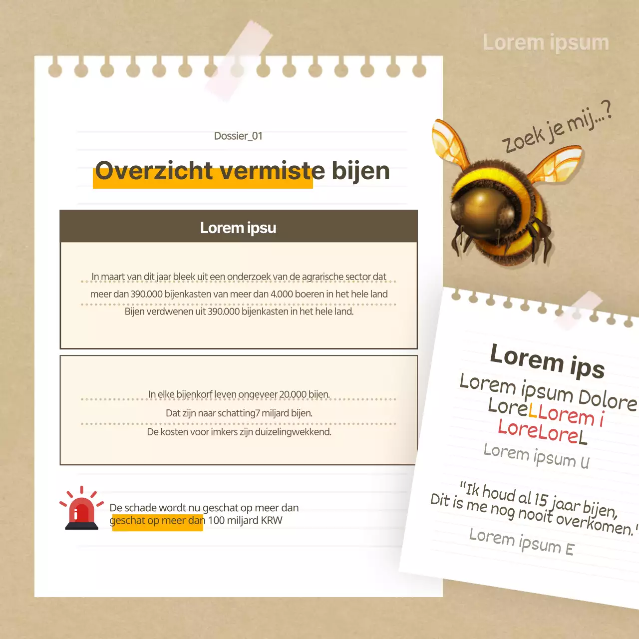 Beige ontbrekende bijen kaartNieuws ontwerp