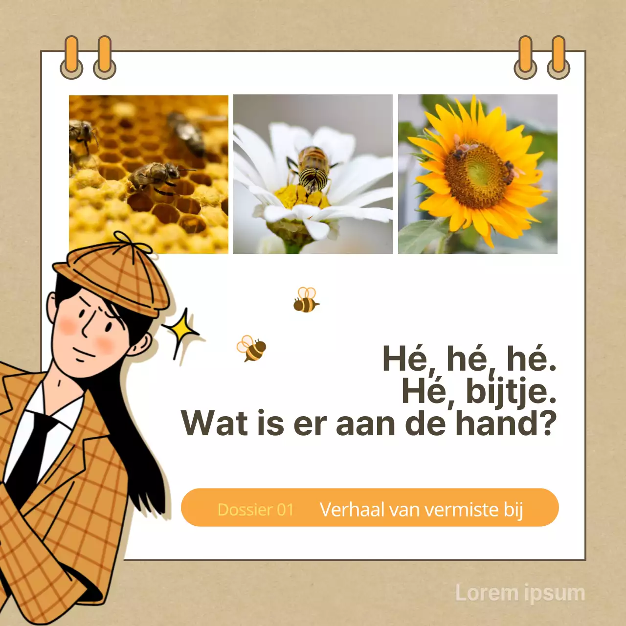 Beige ontbrekende bijen kaartNieuws ontwerp