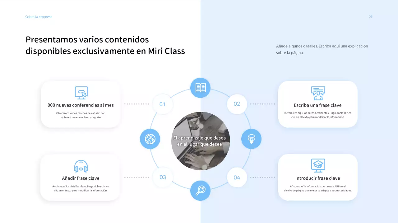 Presentación de propuesta de servicios a empresas con un esquema de color azul claro