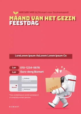 Promoot de opening van een supermarkt met een roze astronautillustratie