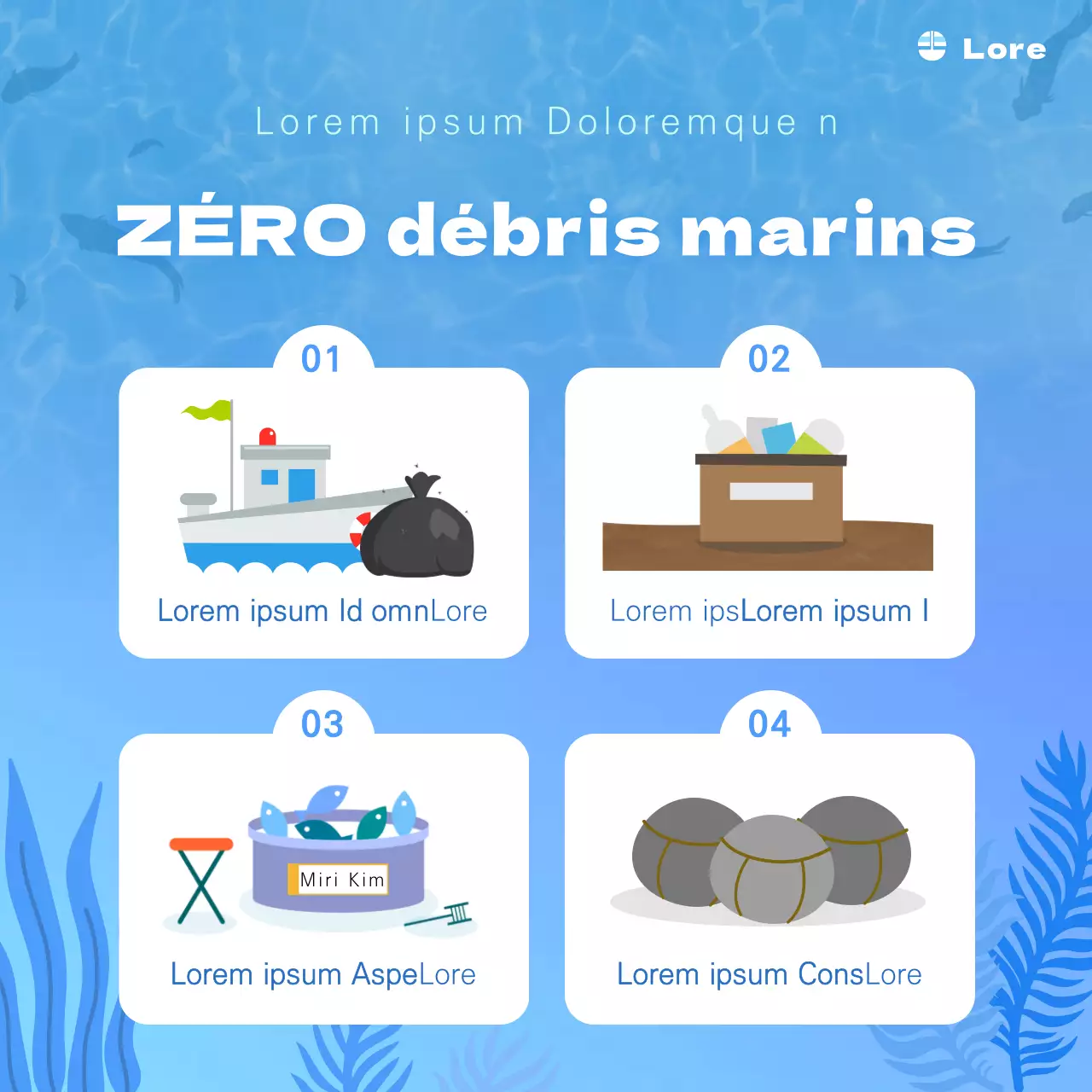 Débris marins dans le flux Instagram bleu marine