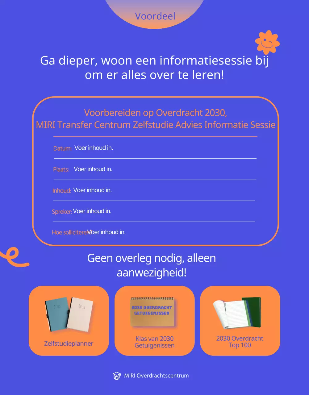 Eenvoudig en helder transferadvies in blauw en oranje