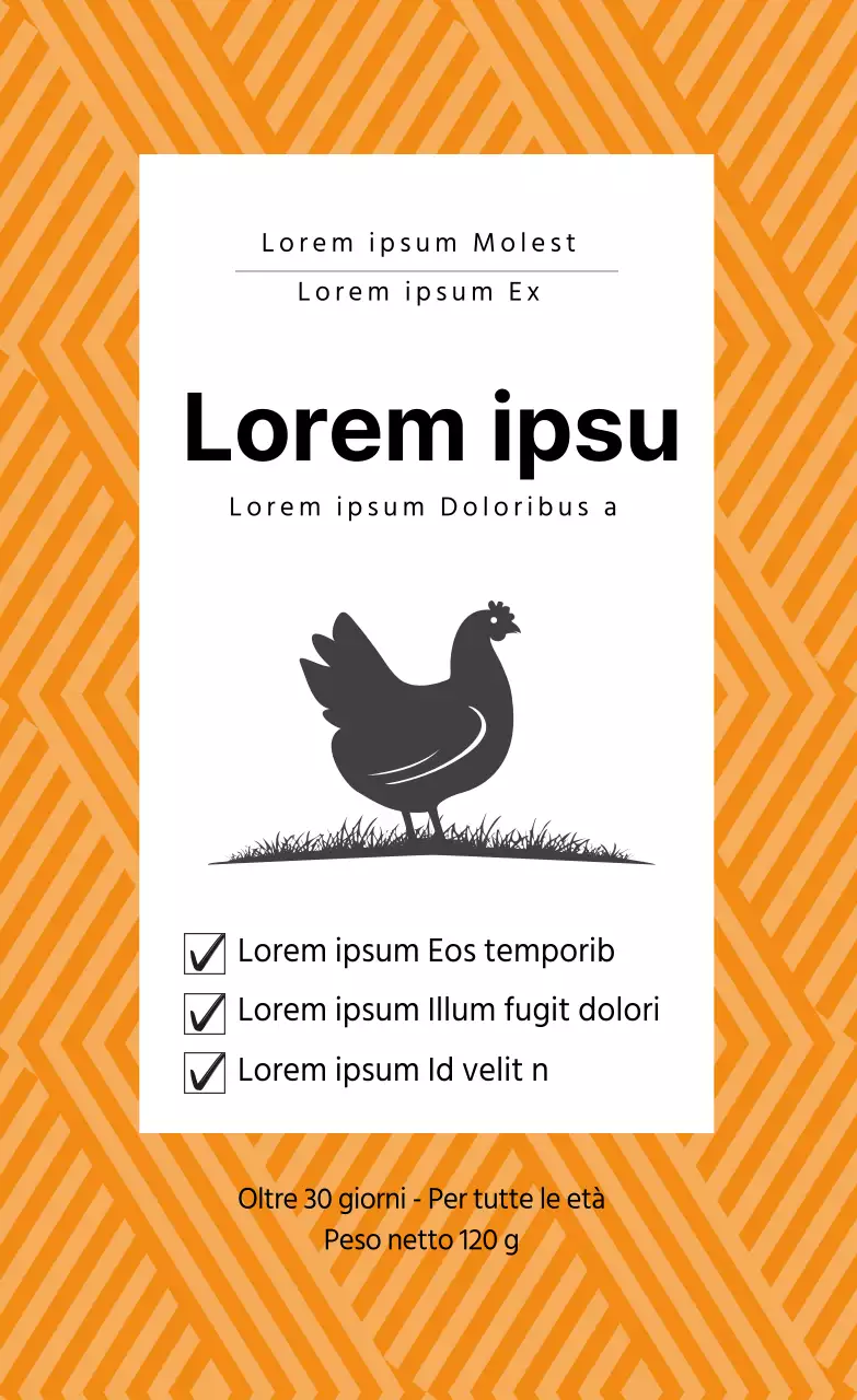 Etichetta illustrata arancione per bocconcini per animali domestici