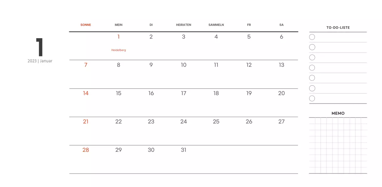 Café-Kalender im einfachen, modernen Stil