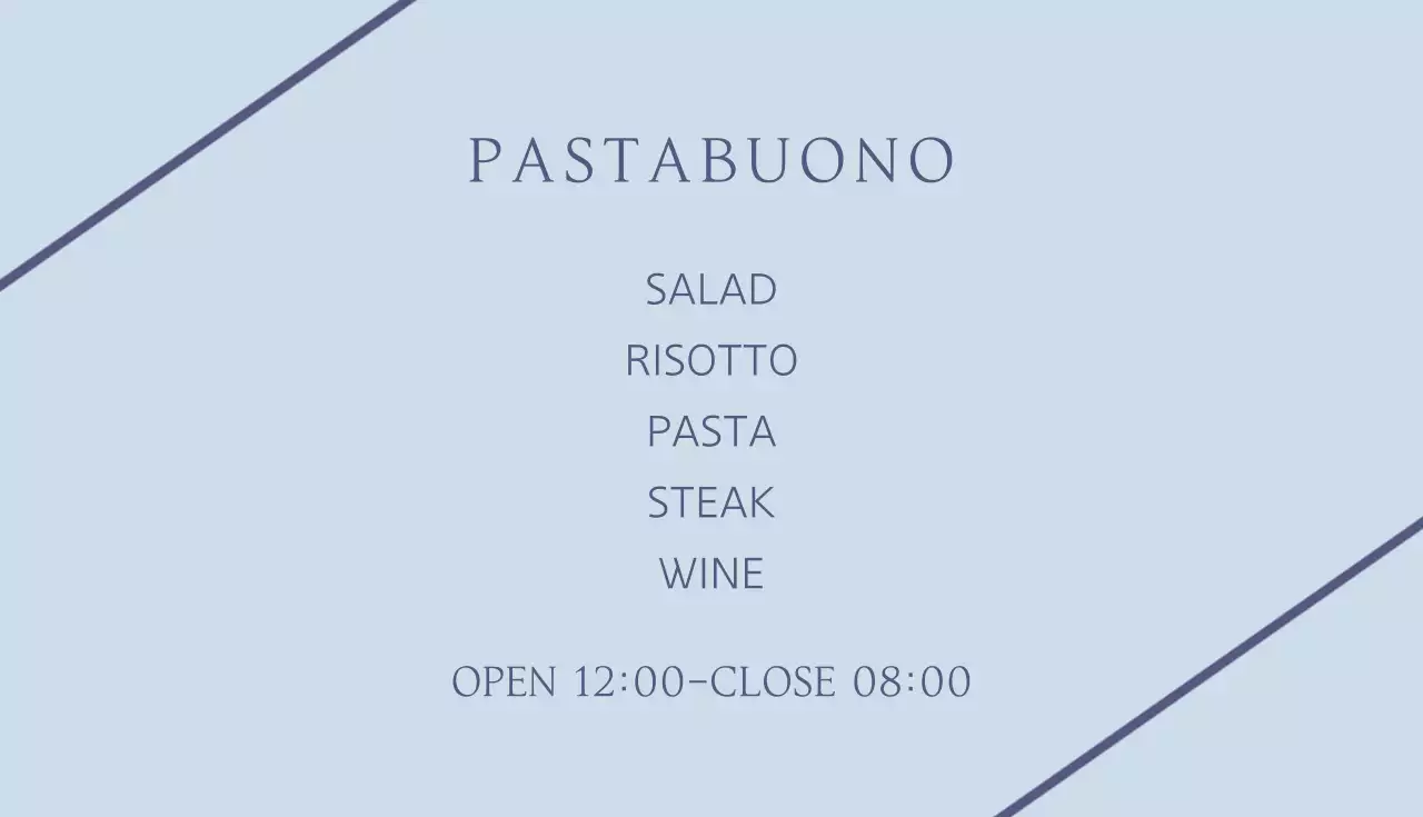 水色 モダン レストラン メニュー 名刺