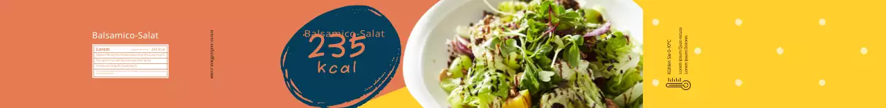 Orange-gelbes Foto-Salat-Lebensmittelinformationsetikett