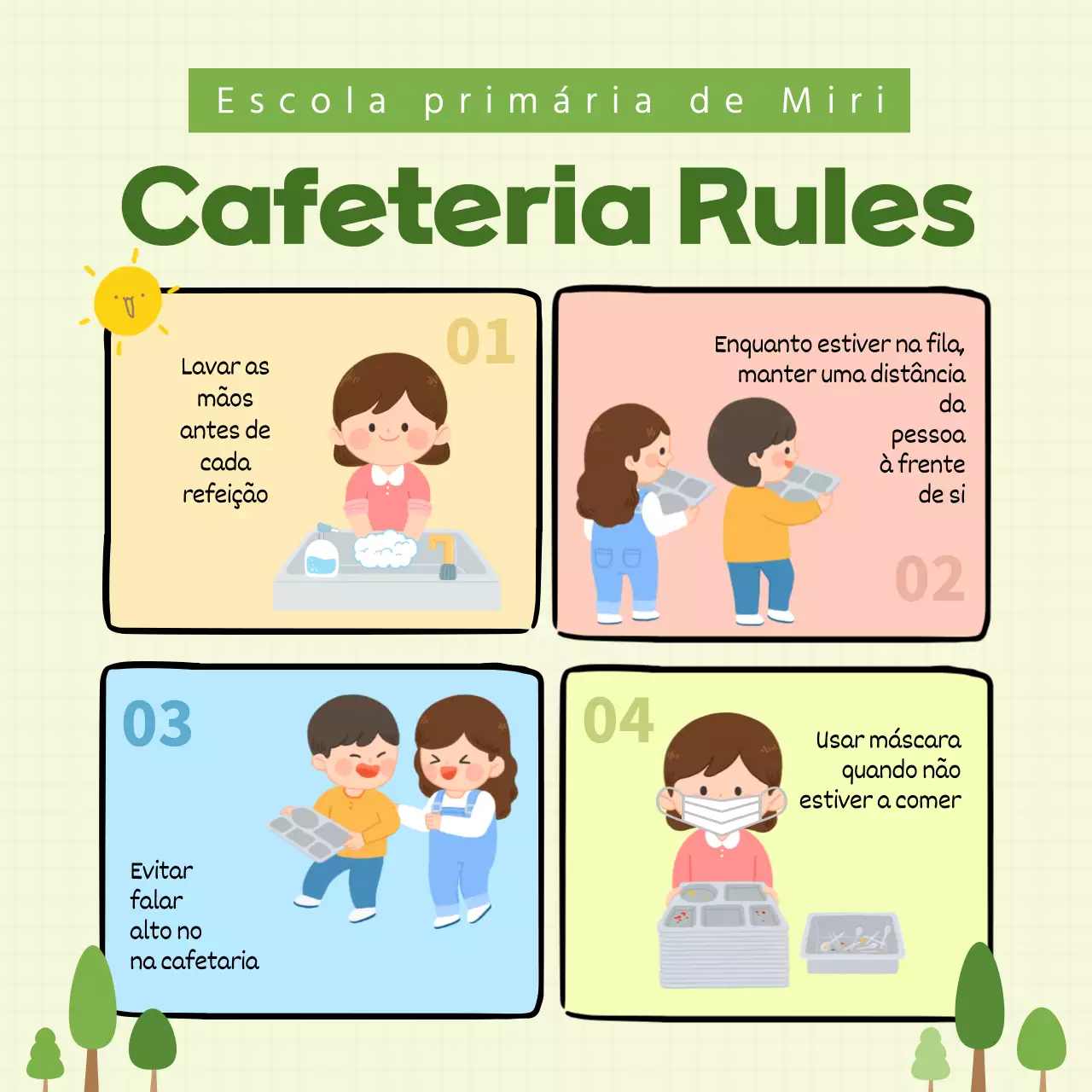 Regras do refeitório da escola primária verde-limão