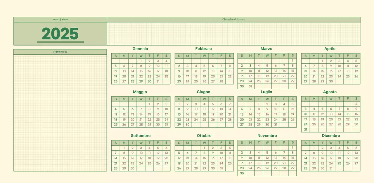 Calendario da parete SAT D-day concept in verde e giallo chiaro